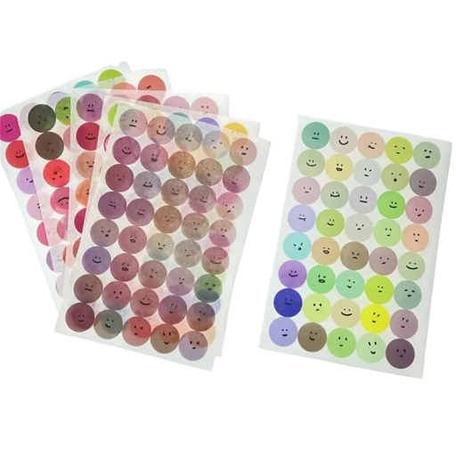 Calcomanías de caritas sonrientes pastel 10x15 cm plásticas de colores decorativas para agenda cuadernos scrapbook planificador y manualidades 6 hojas
