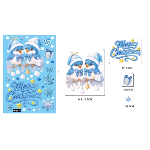 Calcomanías navideñas para ventana 20 x 30 cm Decoraciones azules de PVC con motivos navideños Diferentes tamaños de copos de nieve Calcomanías reutilizables para vidrio
