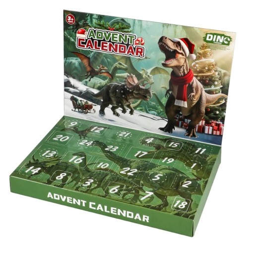 Calendar Advent cu dinozauri 23 x 34 x 4 cm Set de figurine din plastic cu dinozauri care strălucesc în întuneric Calendar de Crăciun pentru copii cu surprize
