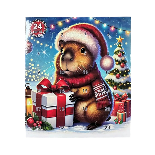 Calendario de Adviento de Navidad capibara 26 x 18 cm Calendario de Adviento con adornos de capibara 24 ventanitas Decoración navideña Calendario