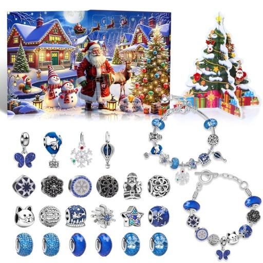 Calendario dell'avvento di Natale Albero di Natale e personaggi Bracciali perline Lega Collana di base 16/17/18/19/20 cm kit di gioielli fai-da-te