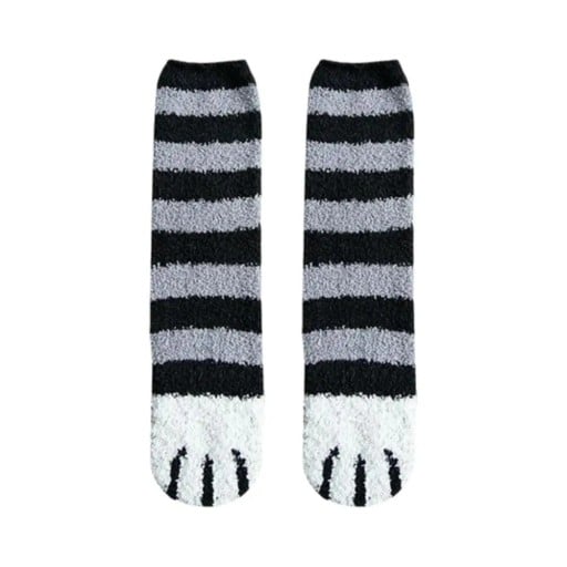 Calze invernali calde e soffici a righe da donna EU 36-42 cotone poliestere motivo zampe di gatto 1 paio