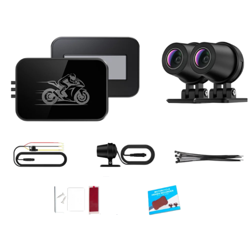 Câmara de bordo para motocicleta oculta 720P HD DVR com WiFi à prova de água IP67 com duas câmaras frontais e traseiras caixa preta para gravação de condução na moto