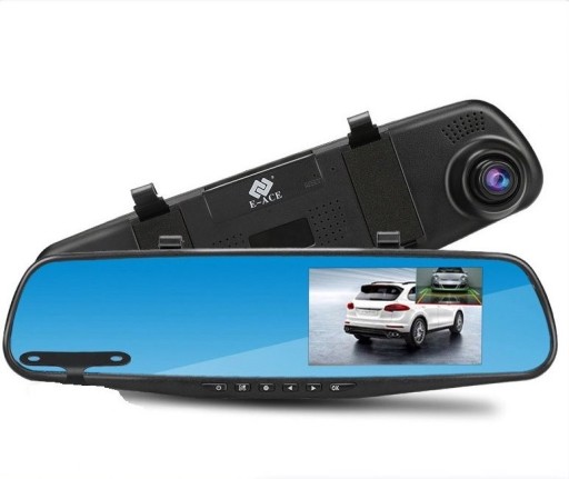 Câmara de registo frontal no espelho retrovisor