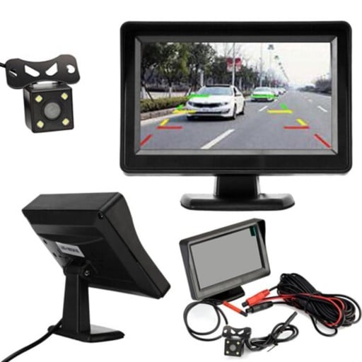 Caméra de recul avec moniteur de voiture 4,3 pouces Kit de stationnement avec écran 16:9 Champ de vision 170° Protection IP67 NTSC et PAL Alimentation