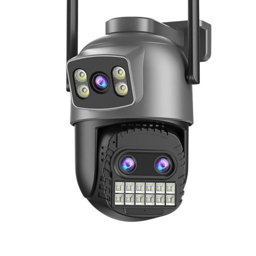 Cameră de securitate exterioară 15MPx cu obiectiv triplu 3x5MP WiFi detectare persoane UHD viziune nocturnă 10x zoom și audio bidirecțional