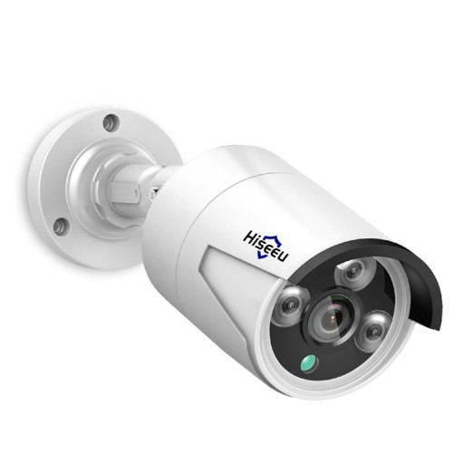 Cameră de securitate IP exterioară 5MP cu microfon și vedere nocturnă 20 m, H.265, PoE, carcasă metalică IP66, albă, pentru casă, grădină și firmă