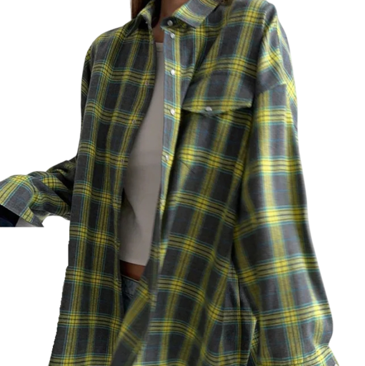 Camicia a quadri vintage da donna con maniche lunghe Taglio oversize Camicia in flanella a vita Autunno stile casual