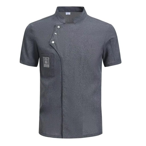 Camicia da cuoco a maniche corte con colletto e bottoni, tasca, cotone e poliestere, abbigliamento da lavoro per la cucina, abbigliamento gastronomico