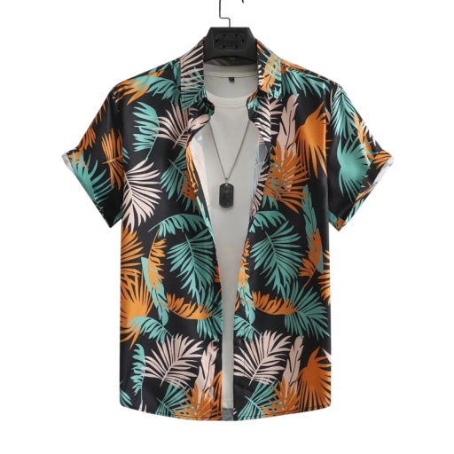 Camicia da uomo a maniche corte Estivo Stampa palmare Chiusura con bottoni Collo a V Poliestere e spandex