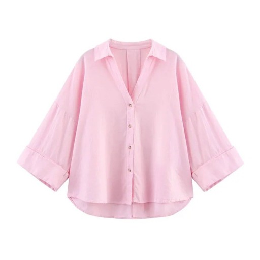 Camicia leggera in lino da donna con colletto Maniche larghe Orlo asimmetrico Chiusura con bottoni Blusa traspirante in materiale naturale