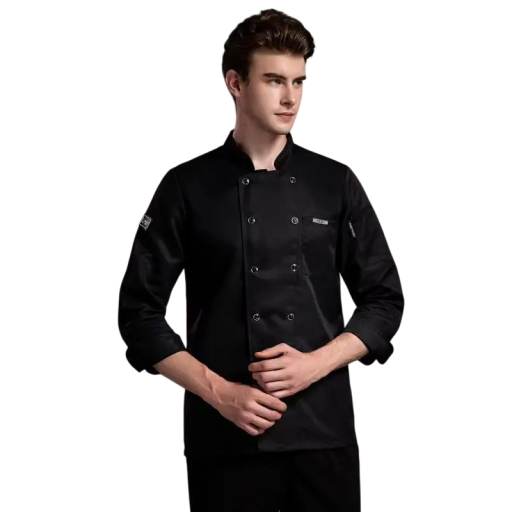 Camisa de Chef de Manga Longa com Botões e Gola de Pérola