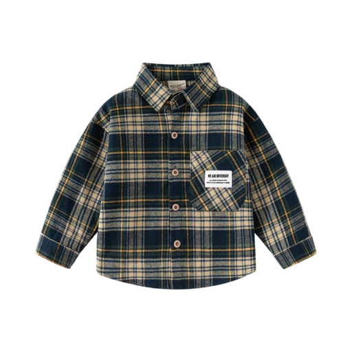 Camisa de cuadros amarilla y negra para niños con cuello Camisa de algodón de manga larga Top casual con botones para niños pequeños Ropa