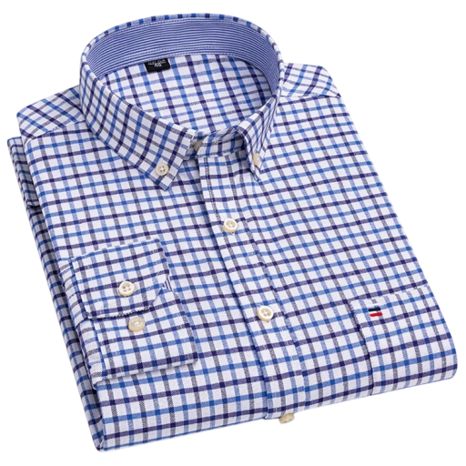 Camisa de hombre con cuello y bolsillo Patrón a cuadros en color sólido Camisa de algodón con botones para uso diario