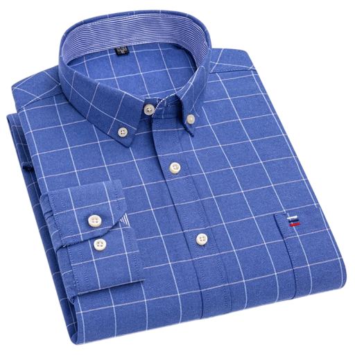 Camisa de hombre con cuello y bolsillo Patrón a cuadros en un solo color Camisa de algodón con botones para uso diario