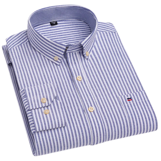Camisa de hombre con cuello y bolsillo Patrón a rayas en un solo color Camisa de algodón con botones para uso diario