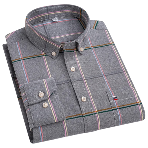 Camisa de hombre con cuello y bolsillo Patrón de cuadros en un solo color Camisa de algodón con botones para uso diario