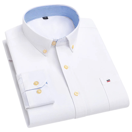 Camisa de homem com colarinho e bolso Camisa de algodão lisa com botões para uso diário