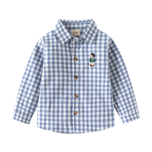 Camisa de xadrez para crianças com colarinho Camisa de algodão com mangas longas para rapazes Bebé Top casual com botões Várias