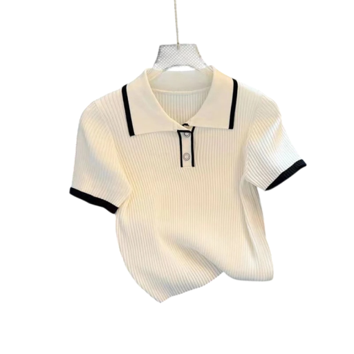 Camisa polo para mujer en color sólido con escote en V, cuello y botones, top ligero de poliéster para uso diario