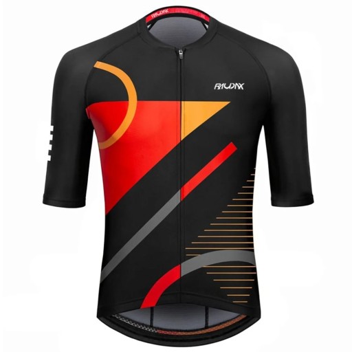 Camiseta de ciclismo negra para hombre con manga corta y cremallera, con diseño colorido, para ciclismo, deporte y actividades