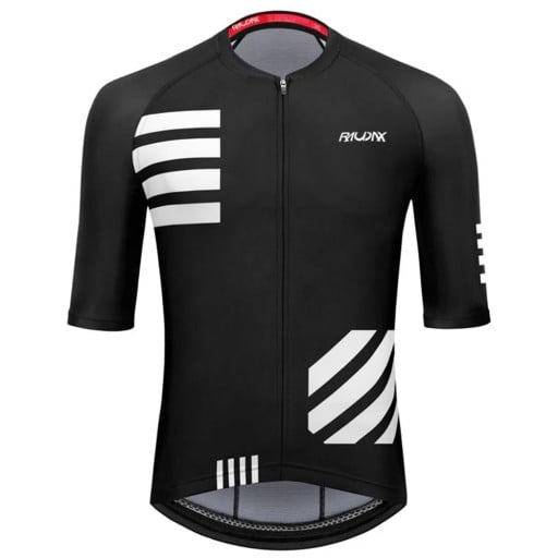 Camiseta de ciclismo negra para hombre con manga corta y cremallera, con rayas blancas, para ciclismo, deporte y actividades
