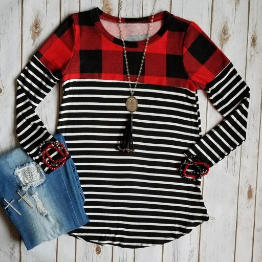 Camiseta de cuadros con rayas para mujer
