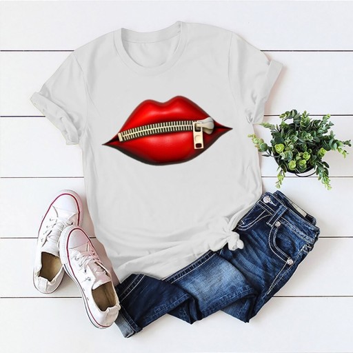 Camiseta de mujer con estampado de boca divertida
