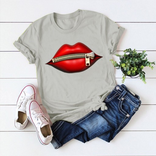 Camiseta de mujer con estampado de boca divertida Camiseta de mujer con estampado de boca divertida