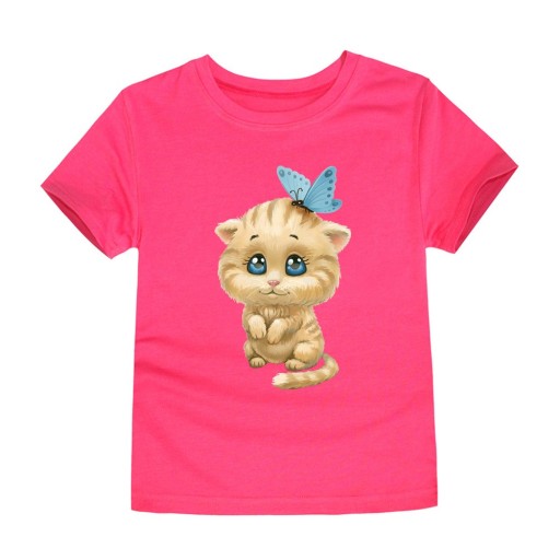Camiseta de niña con un lindo gato - 12 colores
