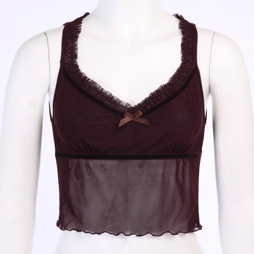 Camiseta de tirantes translúcida para mujer, color marrón