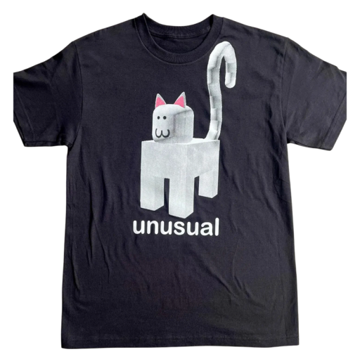 Camiseta feminina com impressão de gato pixel 3D e a inscrição Unusual Camiseta divertida com design original Camiseta confortável para lazer e uso diário