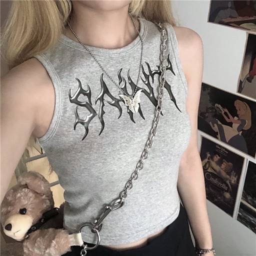 Camiseta sin mangas de mujer, color gris