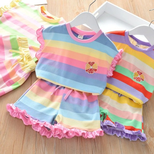 Camiseta y pantalón corto de colores para niña L1514
