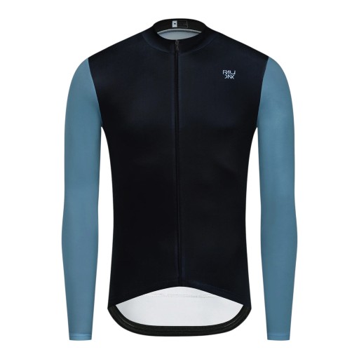 Camisola de ciclismo de manga longa com fecho de correr completo, mangas de cor contrastante e gola baixa para bicicleta de estrada