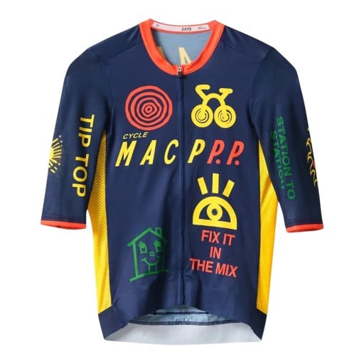 Camisola de ciclismo masculina de manga curta com fecho de correr ao longo de toda a extensão com estampado de motivos desenhados