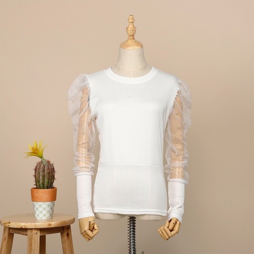 Camisola feminina com mangas transparentes