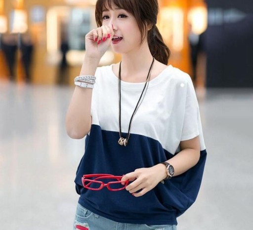 Camisola feminina larga bicolor