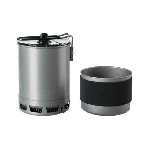 Campinggeschirrset G3 Kochtopf mit Wärmeübertrager und Becher 300 ml Aluminiumlegierung und Neopren Grau-Schwarz Für Wanderungen