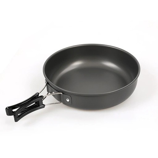 Campingpan en picknickkom Ø 22 cm Opvouwbaar handvat Aluminium voor efficiënte warmteverdeling Grijs-zwart Voor wandelen en kamperen