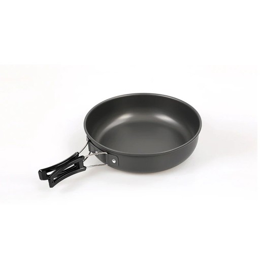 Campingpfanne und Picknickschüssel Durchmesser 18 cm Klappgriff Aluminium für effektive Wärmeverteilung Grau-Schwarz Für Wandern und Camping