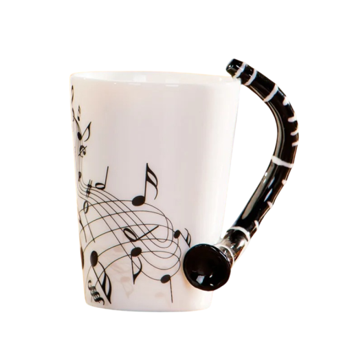 Cana ceramică cu motiv de flaut și mâner în formă de flaut 240 ml design decorativ pentru cafea ceai și utilizare zilnică