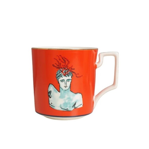 Cana ceramică cu motiv decorativ 400 ml pentru cafea roșie cu mâner pentru utilizare acasă și servirea băuturilor