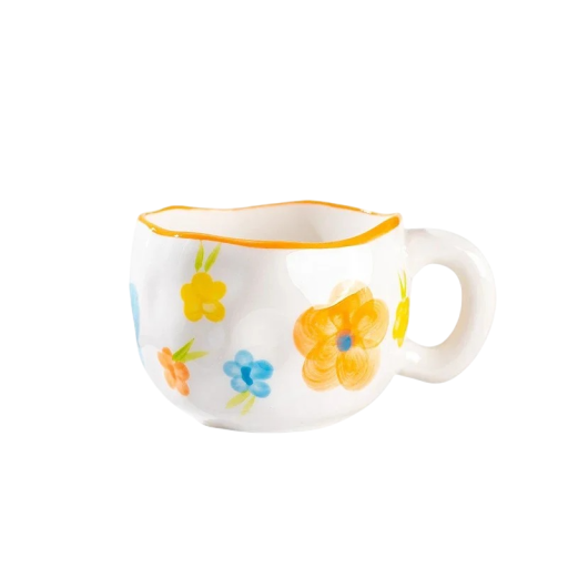 Cana ceramică cu motiv floral colorat 300 ml dimensiuni 9,5 × 7 cm design decorativ pentru cafea ceai și utilizare zilnică