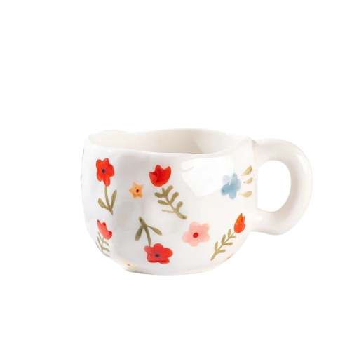 Cana ceramică cu un decor floral delicat 300 ml dimensiuni 9,5 × 7 cm design decorativ pentru cafea ceai și utilizare zilnică