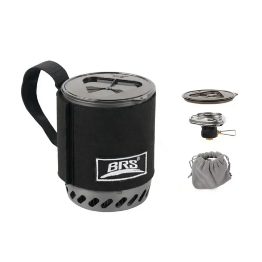 Cană de camping cu schimbător de căldură, aragaz de 0,5 l, 3,9 x 5,1 cm, set de gătit portabil din oțel inoxidabil, aliaj de aluminiu