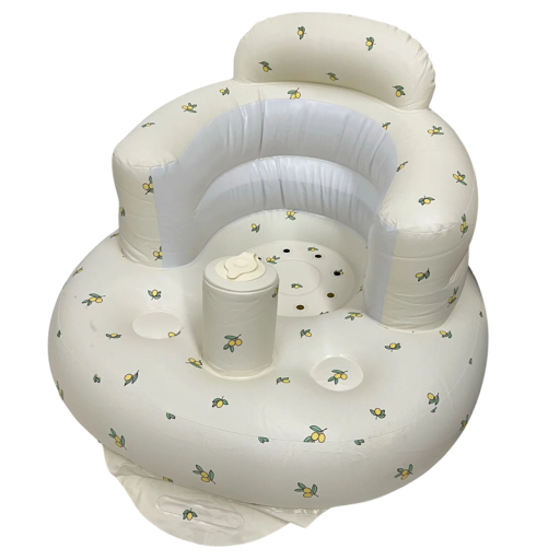 Canapea gonflabilă pentru bebeluși 58x53x40 cm Scaun pentru bebeluși din PVC moale Ajutor pentru șezut cu suport Model cu lămâie Servicii de babysitting sigure