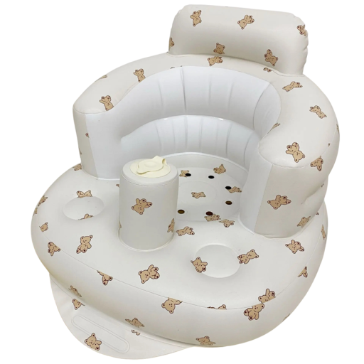 Canapea gonflabilă pentru bebeluși 58x53x40 cm Scaun pentru bebeluși din PVC moale Ajutor pentru șezut cu suport Model ursuleț de pluș Babysitting sigur