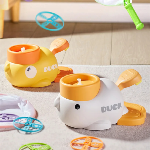 Canard avec disques à lancement au pied 11 x 19 x 9 cm ABS pour attraper des disques en intérieur et en extérieur Ensemble de 8 disques avec filet et visière de protection Jouet pour enfants
