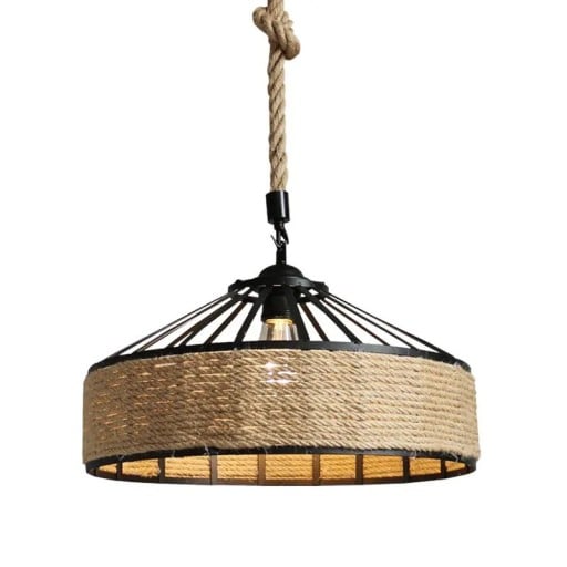 Candeeiro de tecto em ferro com corda para lâmpadas E27 80 cm 30 x 14 cm